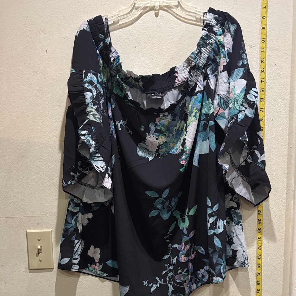 City Chic Black Floral Blouse